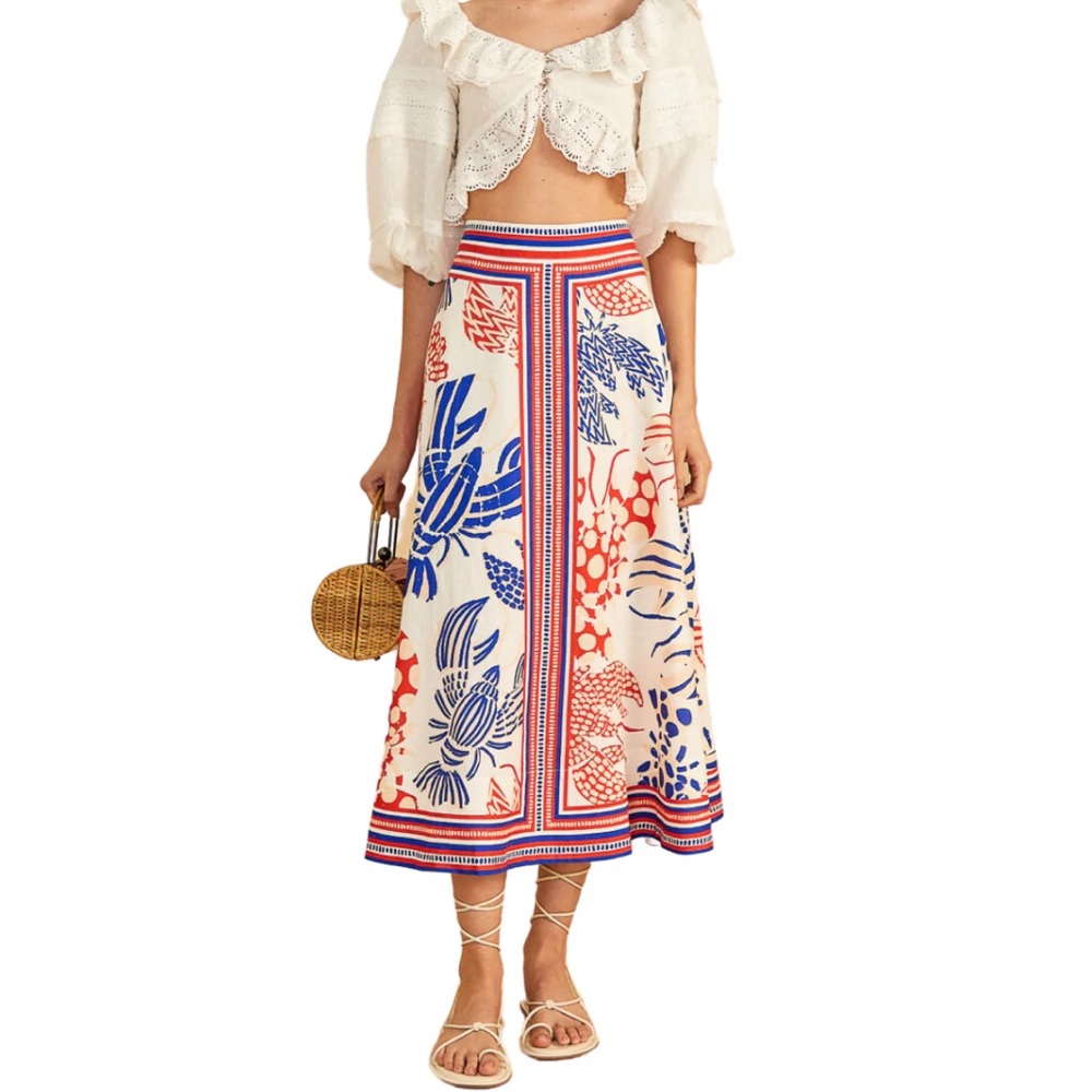 Farm Rio | Mixed Lobster Midi Skirt Off-White